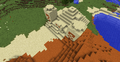 A pyramid generated on a thin desert caused by a badlands biome being generated next to a plains biome resulting in the pyramid being in 3 biomes.