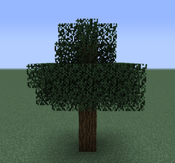 A cold-en oak tree recreated in Java Edition.