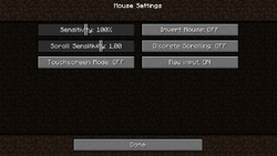The default mouse settings menu.