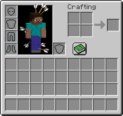 Many arrows stuck in the player, seen through the inventory screen.