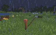 Lightning hitting a lightning rod and sending a redstone signal.