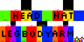 A color-coded skin template on transparent background with all faces labeled.