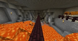 A zombie burning in lava.