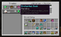 A novice librarian's trade table, which includes a Mending enchanted book in exchange for a base price of 10 emeralds. The screenshot shows this price discounted to 1.