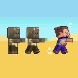Steve running from two husks.