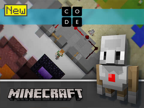 The Hour of Code Minecraft interface, with model world on the left