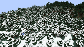 A large snowy taiga biome, with a beach off to the side.