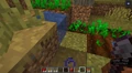 A block of water, which is not flowing because of a glitch, besides a village farm.