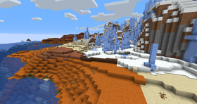 A badlands biome and an ice spikes biome generated next to each other.