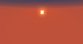 The sun viewed from high up, making it seem like the player is in space.