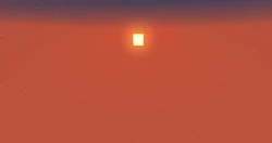O sol visto de uma altitude elevada, fazendo parecer que o jogador está no espaço.