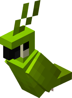 A sitting green parrot.