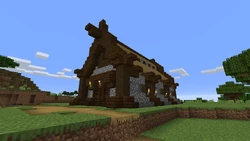 A house made out of dark oak wood.