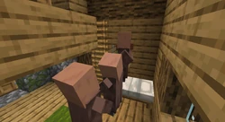 3 villagers taking cover in a large house during a zombie siege.