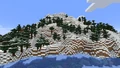 A image of a mountain grove. The second lowest mountain biome. Note the forest of spruce trees covered with snow.