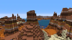 Hoodoos in an eroded badlands biome.