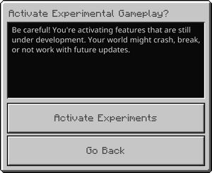 gameplay experimental minecraft appears toggling disclaimer when