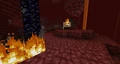 A Ghast firing at a player after entering the Nether
