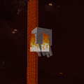 A ghast flying through falling lava.