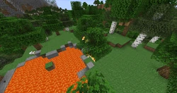 A tree generated next to a lava lake, which caught on fire.
