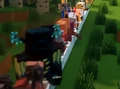 A warden riding a minecart in the Minecraft Live announcement trailer.