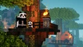 A panda and a baby panda sitting together in a ruined tree house of the Dingy Jungle.[1]