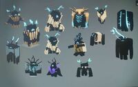 Early iterations of the warden, using the current sculk colors.