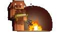 Animated artwork GIF of a piglin standing next to a fire.