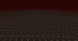 The Nether ceiling, which is a vast endless plane of bedrock with a red sky of the void.