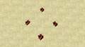 The first manifestation of redstone succumbing to precision loss. The smallest redstone (at the top) is before 1048576 blocks, the bottom is after it on both axes, and the remaining two are only stretched on one axis each.