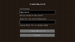 The create world menu in this version.