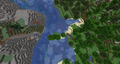 Two canyons open to the sky that generated next to each other, with a river biome between them.