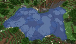 A lake in a flower forest with overlapping disks of sand, clay, and gravel.