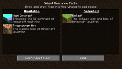 The default resource packs options menu.