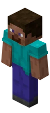 El aspecto por defecto de jugador, "Steve", tal y como aparece en Java Edition.