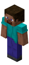 The default player skin, "Steve", as it appears in Java Edition.