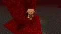 An example of a baby piglin holding a lava bucket.
