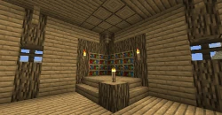 oak planks, oak wood and bookshelves