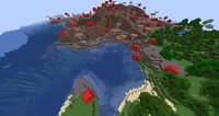 A mushroom biome next to a beach.