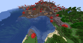 A mushroom biome connected to a forest biome.