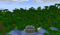 A jungle temple in front of a jungle biome.