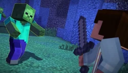 Jesse fighting a zombie
