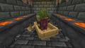 A creeper face can be seen on the design of this Zombie Villager's cloak.