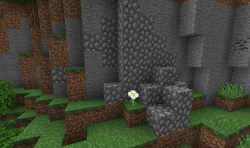 oak leaves, oak wood, grass, grass blocks, stone, cobblestone, coal ore and oxeye daisy