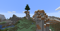 A mountain overhang with a floating island