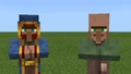 A wandering trader next to a nitwit villager.