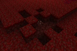 An erosion in a crimson forest, exposing nether quartz ore blob.