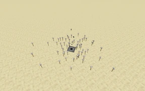 A distribution of arrows shot straight up by a dispenser.