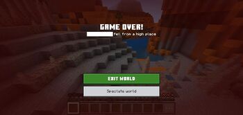 The hardcore mode death screen in 