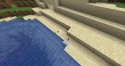 A skeleton attacking a baby turtle.